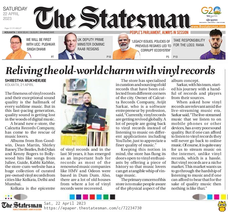 The Statesman newspaper — Reliving the old-world charm with vinyl records, 22 April 2023
